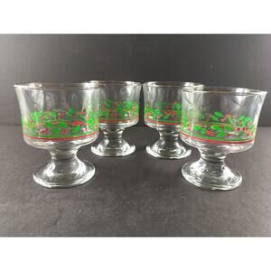 Libbey Arby's Sherbet Fruit Cup Glasses Lot Of 4 Christmas Holly Berry